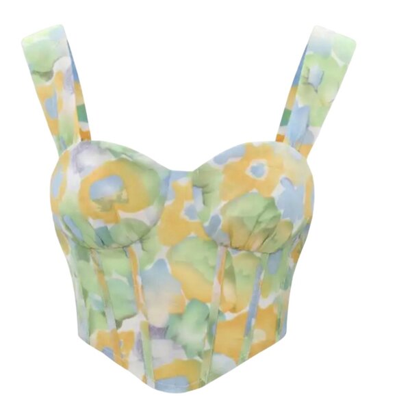 Cider Floral Corset Crop Top Bustier Smocked Back Small/Medium - Picture 1 of 5